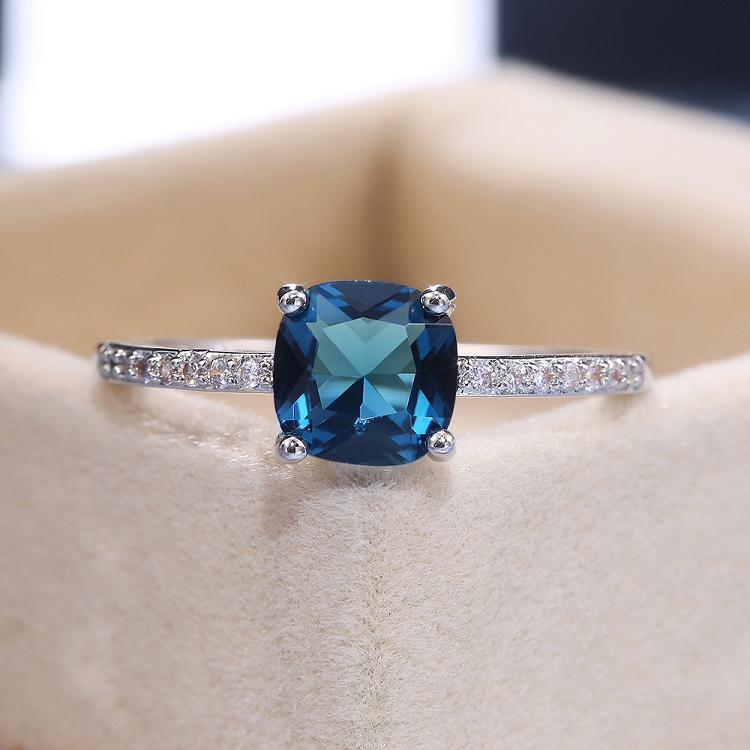 European and American personality fashion square blue series stone lady ring simple with elegant luxury engagement diamond ring ?